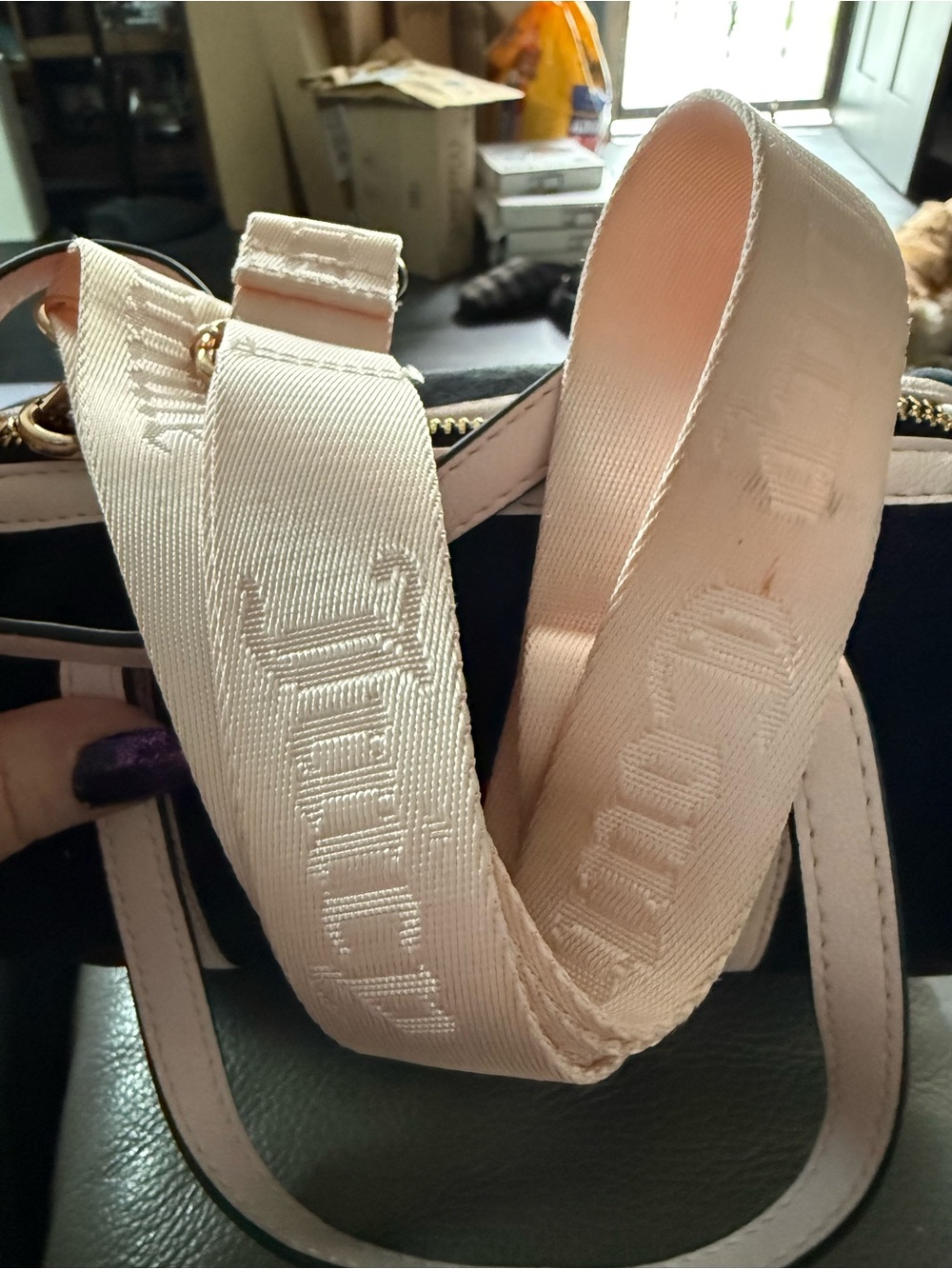 Juicy Couture Black Mini Barrel Bag with Pale Pink Trim - Picture 5 of 11